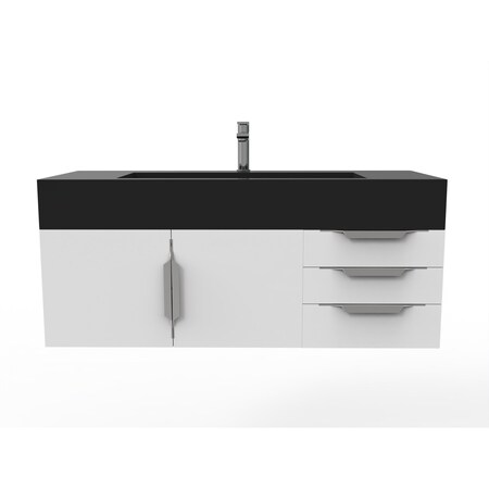 Castello Usa Nile 48" Wall Mounted White Vanity With Black Top And Brushed Nickel Handles CB-MC-48W-BN-2053-BL